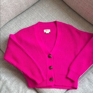 Maeve by Anthropologie Hot Pink Chunky Knit Cropped Cardigan Sweater